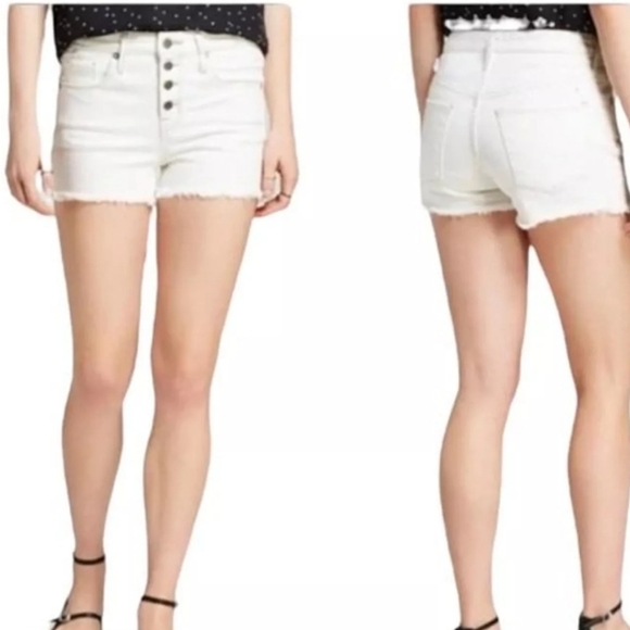 Massimo Power Stretch High Rise Denim Shorts Button Fly Raw Hem Sz 6/ 28 White - Picture 2 of 11